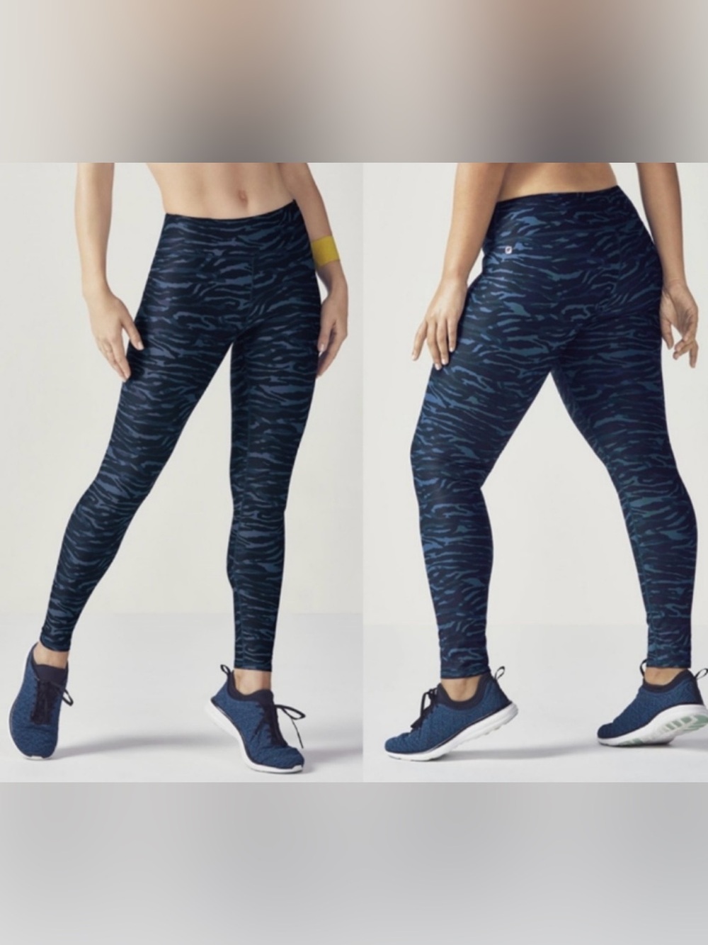 Fabletics High Rise Blue and Black Tiger-Print Leggings - Salar-